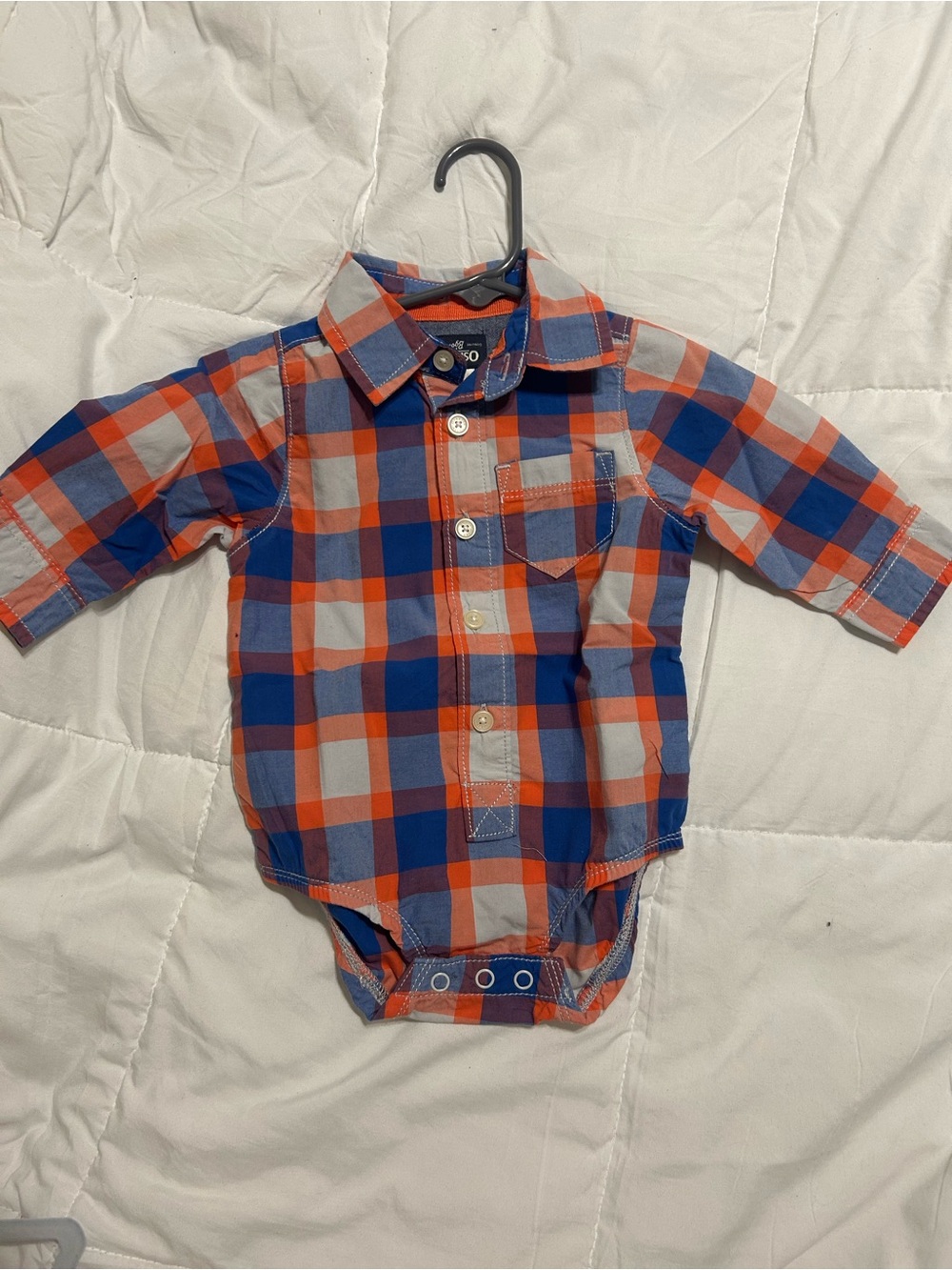 OshKosh B'gosh Orange & Blue Plaid Button-Front Onesie Shirt